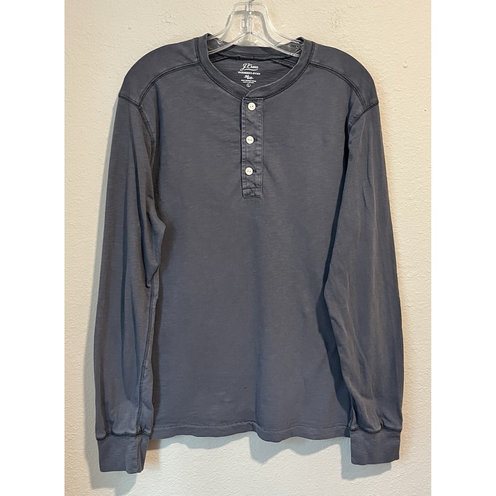 J.Crew Mens Henley Shirt Large Blue/Gray Slub Cotton Garment-Dyed Long Sleeve